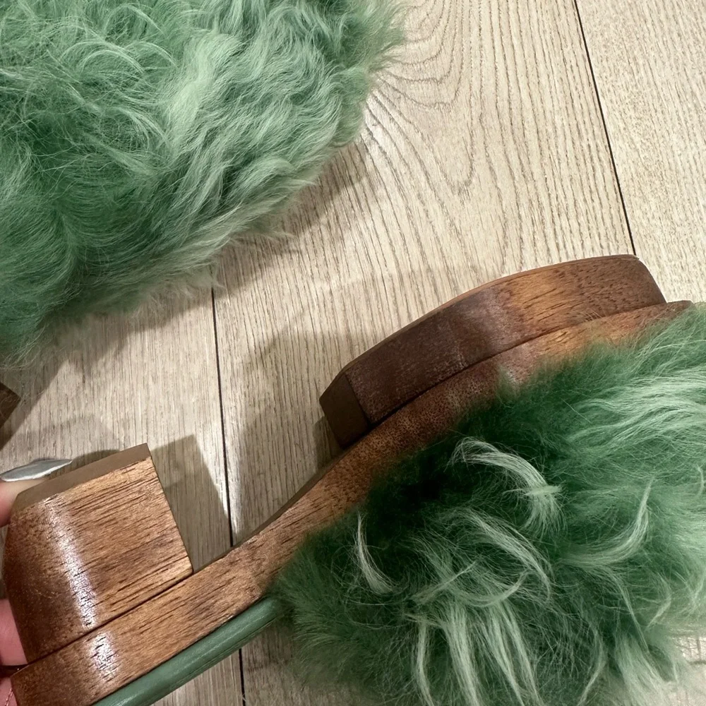 Cult Gaia Green Fur Slide Sandals - Picture 7 of 8